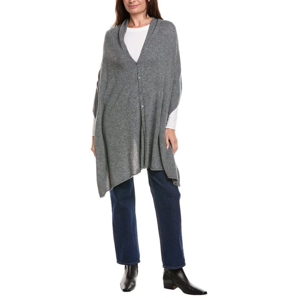 Amicale Cashmere Button Shoulder Cashmere Poncho, Grey